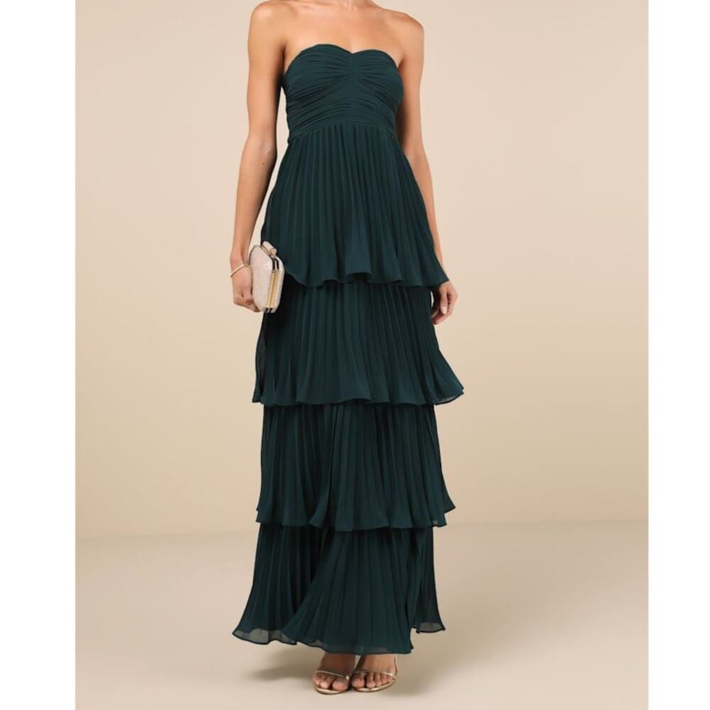 NEW Lulus Seriously Sensational Emerald Green Strapless Tiered Maxi Dress Medium